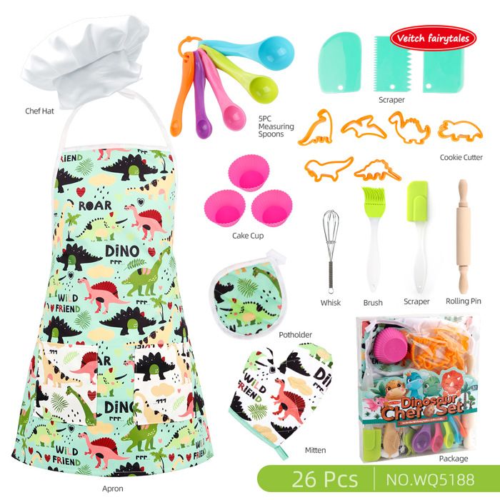 Ensemble Chef Pour Enfants FTVOGUE - Tablier, Toque, Ustensiles De Cuisine Et Pâtisserie - Jeu De Rôle Dès 3 Ans