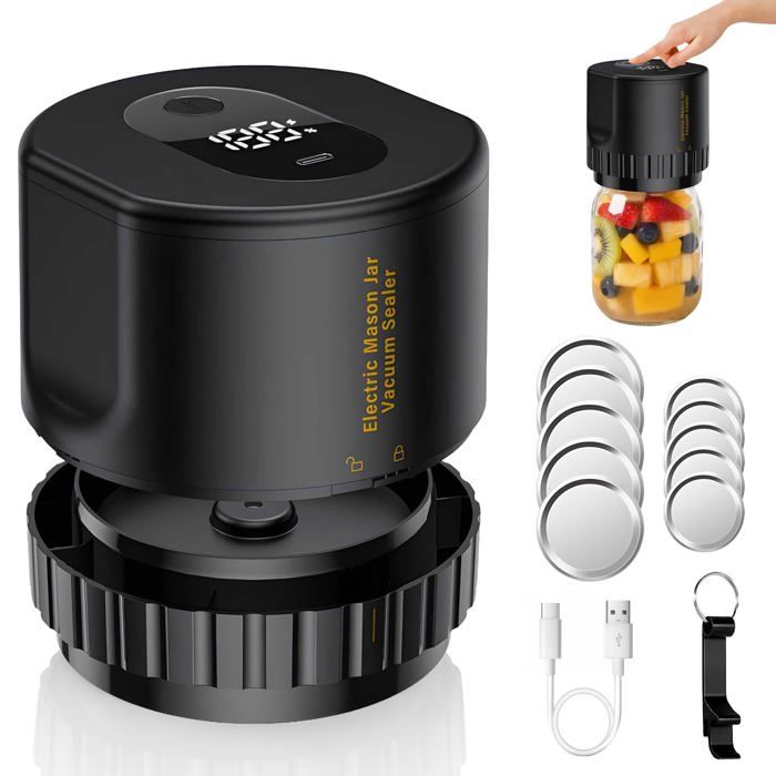 Machine Sous Vide Bocaux Verre - Scelleuse Mason jar normale avec ouvre-boîte + 5 couvercles Lumiryn