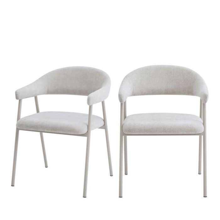 Leon - Lot de 2 fauteuils de table en tissu et métal - Beige Leon - Lot de 2 fauteuils de table en tissu et métal - Beige