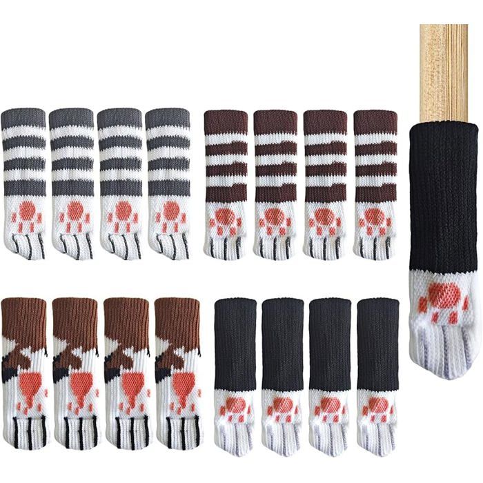 Protège Pieds de Chaise 16 Pièces Chaussettes pour Meubles Anti Rayures et Anti Bruit avec Motifs Pattes de Chat pour Pieds