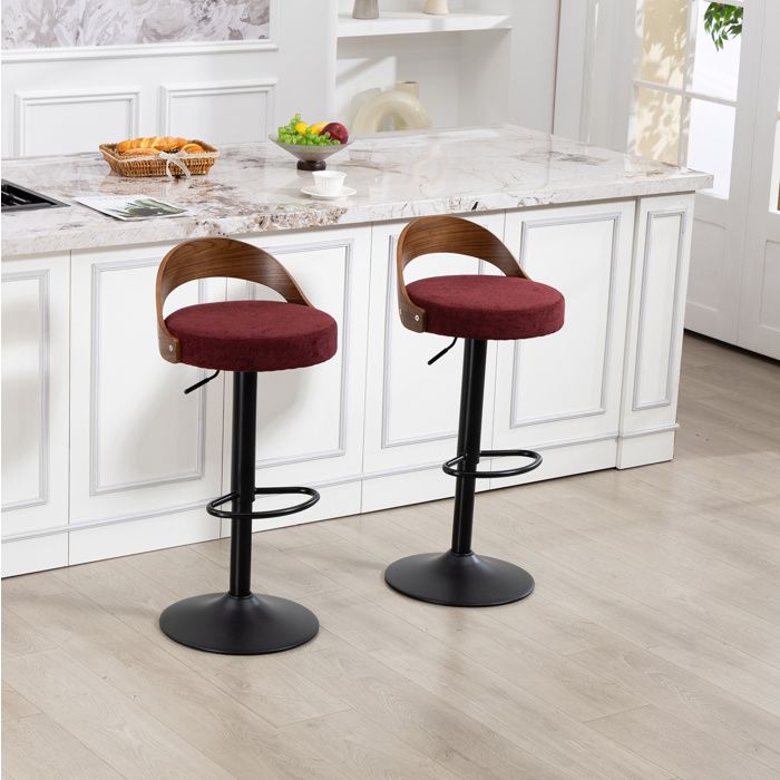 MEUBLIV Lot de 2 tabourets de bar pivotants 360° réglables en hauteur dossier aspect noyer rouge bordeaux
