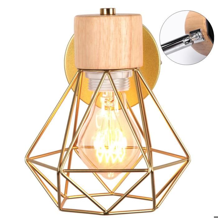 WOTTES Applique Mural Vintage Industrielle Vintage Industrielle E27 Lampe de Mur Luminaire Ajustable en Métal et Bois Doré 1pcs WOTTES Applique Mural Vintage Industrielle Vintage Industrielle E27 Lampe de Mur Luminaire Ajustable en Métal et Bois Doré 1pcs