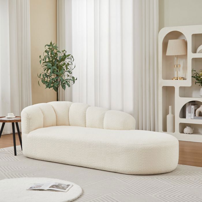 Chaise longue en chenille moderne dossier ondulé fauteuil de relaxation sans accoudoirs Beige
