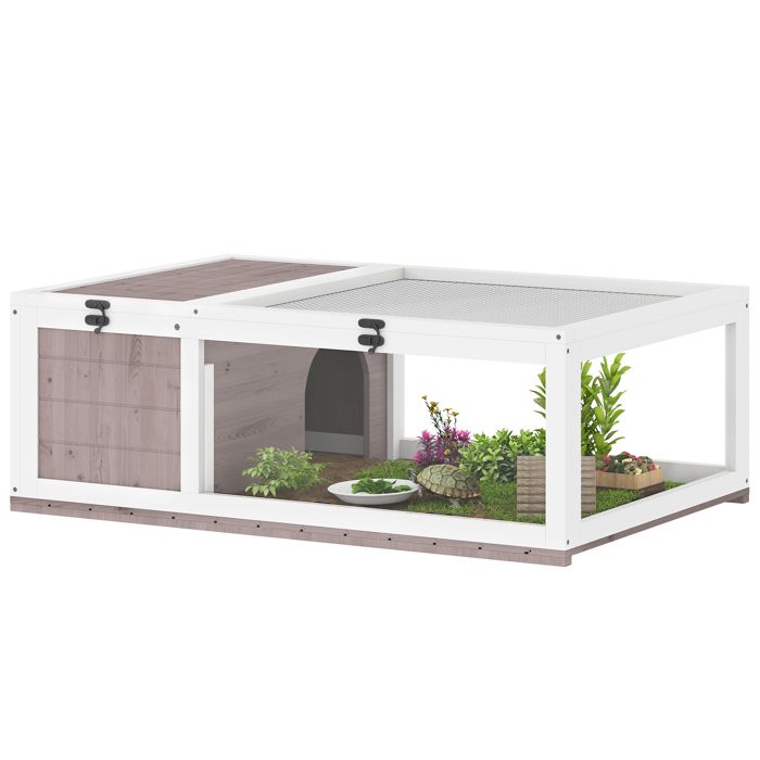 Maison enclos cage habitat pour petit animal tortues avec 2 espaces 91 x 605 x 32 cm bois massif marron clair