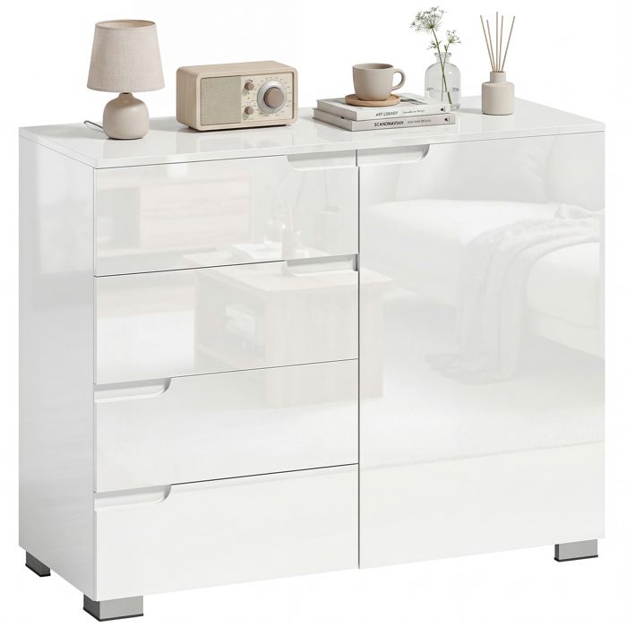 Commode avec 4 tiroirs et 1 porte plateau réglable pour salon et chambre 100 x 40 x 80 cm