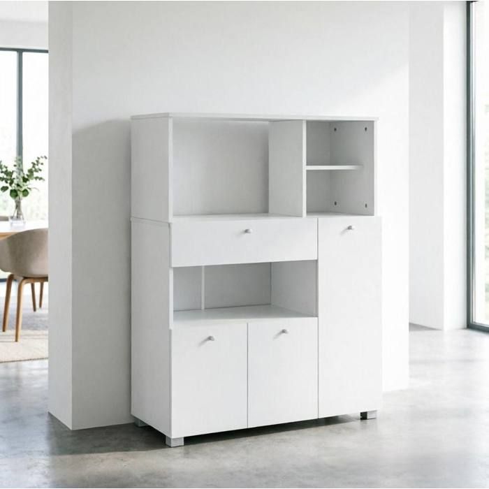 Buffet de cuisine blanc EVRYAE 90 x 40 x 120 cm meuble micro-ondes avec 4 niches tiroir et portes