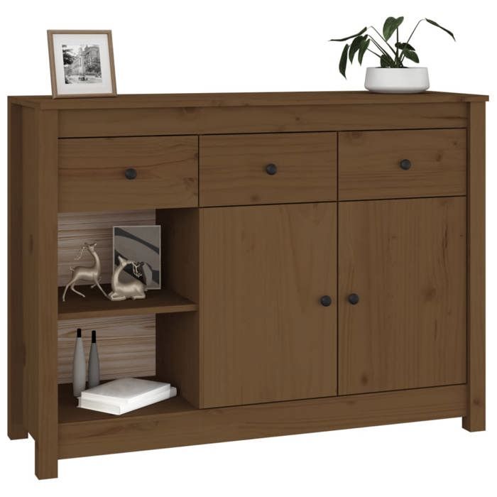 Brun Commode Salon CHIC Buffet bas/Cabinet 1 PC Marron miel 100x35x74 cm Bois massif de pin N13236
