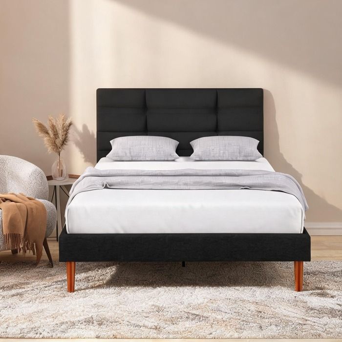 Canape Convertible en Tissu aspect lin bois deucalyptus Noir 207 x 141 x 86 cm