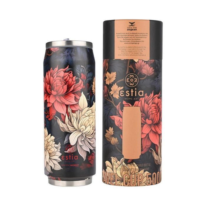 Mug isotherme fleuri avec paille 500 ml Midnight Blossom