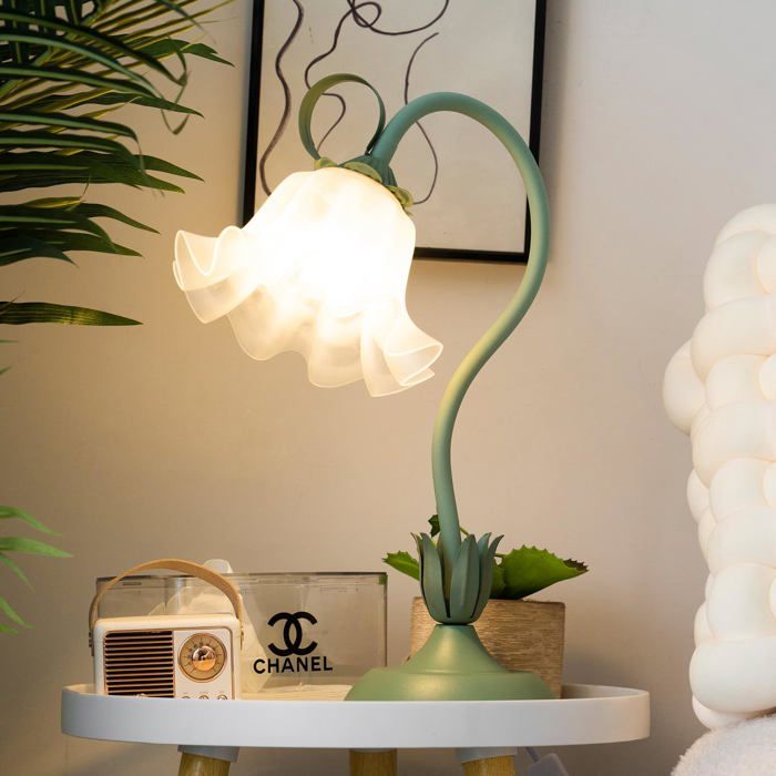 Fleur Lampe de Bureau LedMétal+PE Col de gne DIY Lampe de Bureau avec 3-Lampes pour FillesSalonChevetVert. LAMPE A POSER