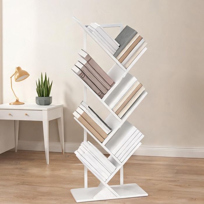 Étagère en panneaux de particules et acier avec 7 niveaux style arbre pour bureau et salon