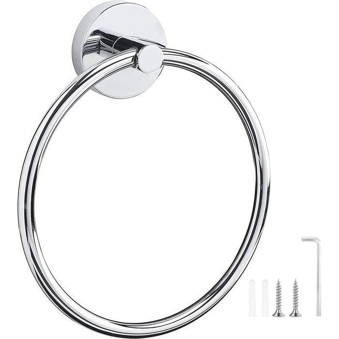 Anneau porte-serviettes inox 304 chrome 160mm mural salle bain cuisine