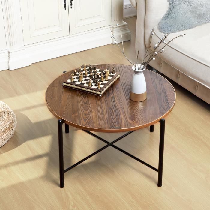 Aingoo Table Basse Bois Ronde Diametre 80 Cm Montage Juste Deux Steps Cdiscount Maison