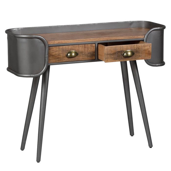 PALISSO - Console 2 Tiroirs Bois et Acier Patiné PALISSO - Console 2 Tiroirs Bois et Acier Patiné