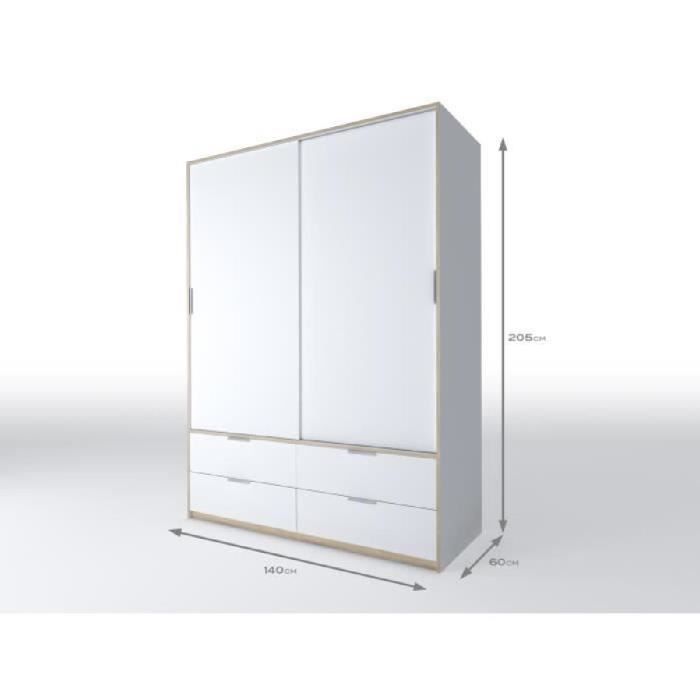 Capri Armoire De Chambre Style Contemporain Blanc Mat Et Decor