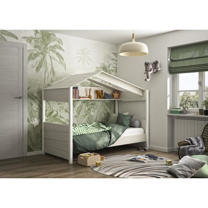 gami lit enfant cabane contemporain decor chataignier blanchi 90 x 200 cm atiri cdiscount maison