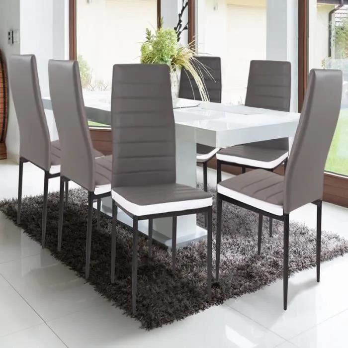 lot de 6 chaises romane grises bandeau blanc pour salle à manger pieds en métal