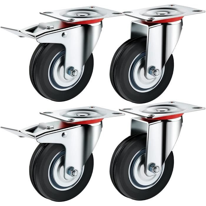 Roulettes avec frein - Set de 4 - 100 mm