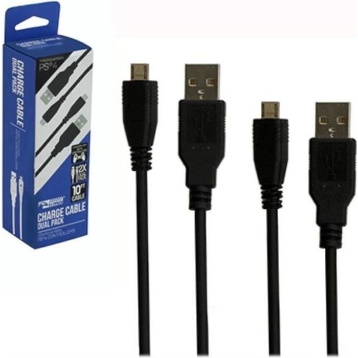 Pack de 2 Câbles de Chargement Recharge USB 3 mètres Pour Manette Pad Joystick Sony PlayStation 4 PS4, Noir