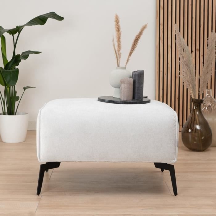Livin24 Pouf scandinave tissu chiné Vegas blanc