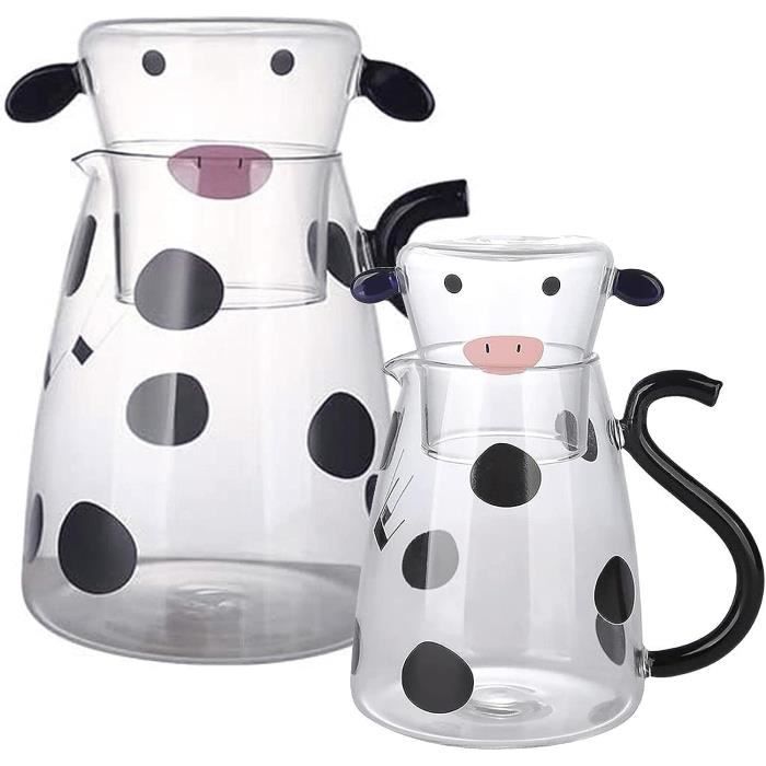2Pcs Pichet À Eau En Verre De Vache,Carafe Eau,Carafe Avec Filtre À Eau En Verre,Vache Pichet En