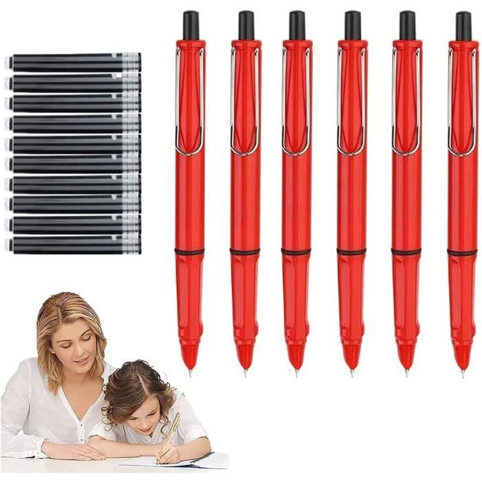 Stylo Plume Rétractable 0.38 Mm - Corps Transparent, 5 Cartouches D'encre Incluses