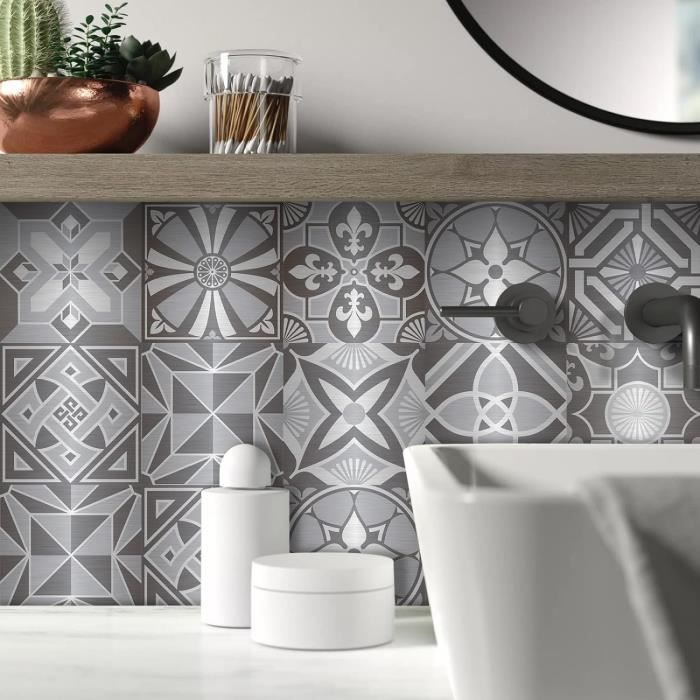 Autocollants Muraux Géométriques Marocains - 36 Pièces Gris-vert - Pour Cuisine Et Salle De Bain - 4