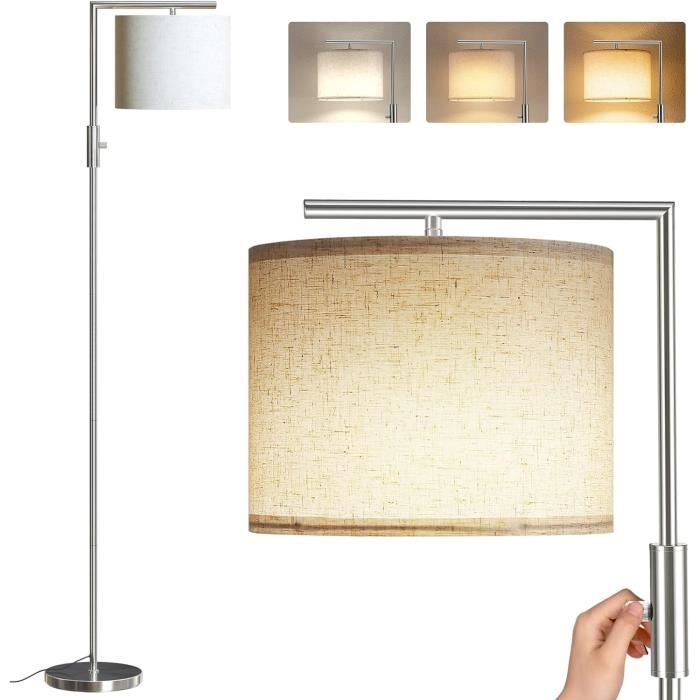 Lampadaire Sur Pied Avec étagère - 3 Températures De Couleur (3000K/4500K/6500K), Hauteur 158 Cm, Abat-jour Lin - Structure Acier Et étagères Bois - Pour Salon, Chambre, Bureau - Noir - 8
