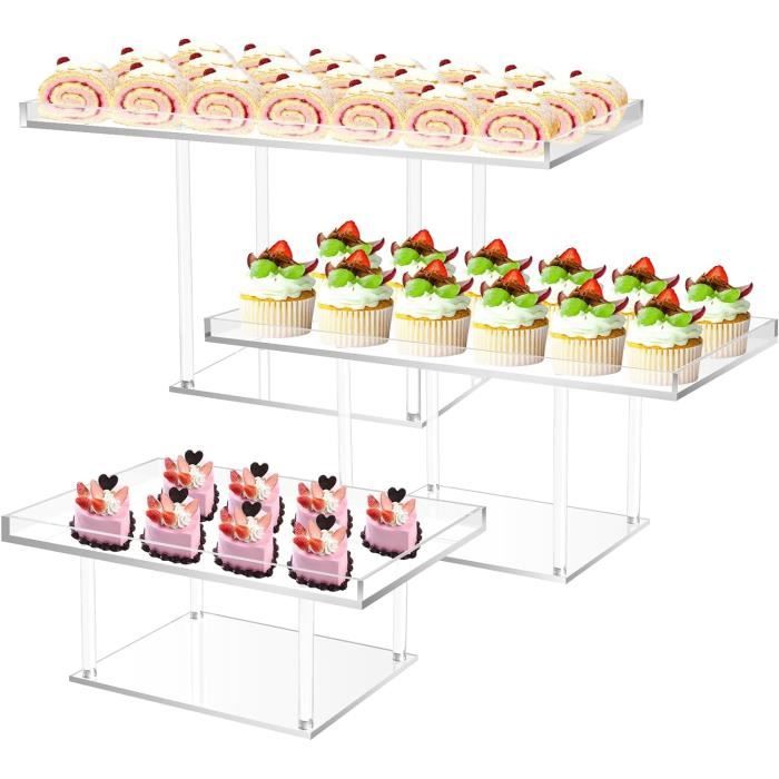 3Pcs Acrylique Gâteau Présentoir Risers de Boulangerie Dessert Stand