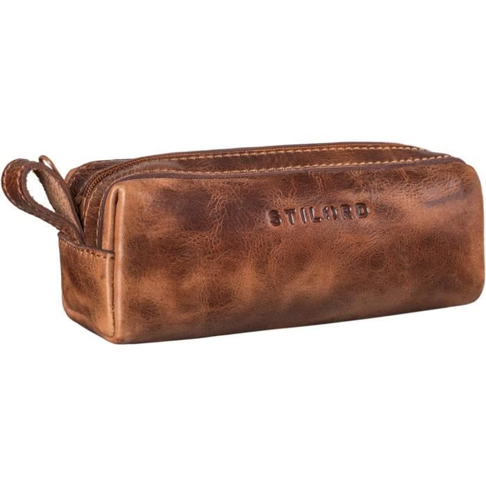 Nécessaire de toilette de voyage vintage complet - étui cuir marron