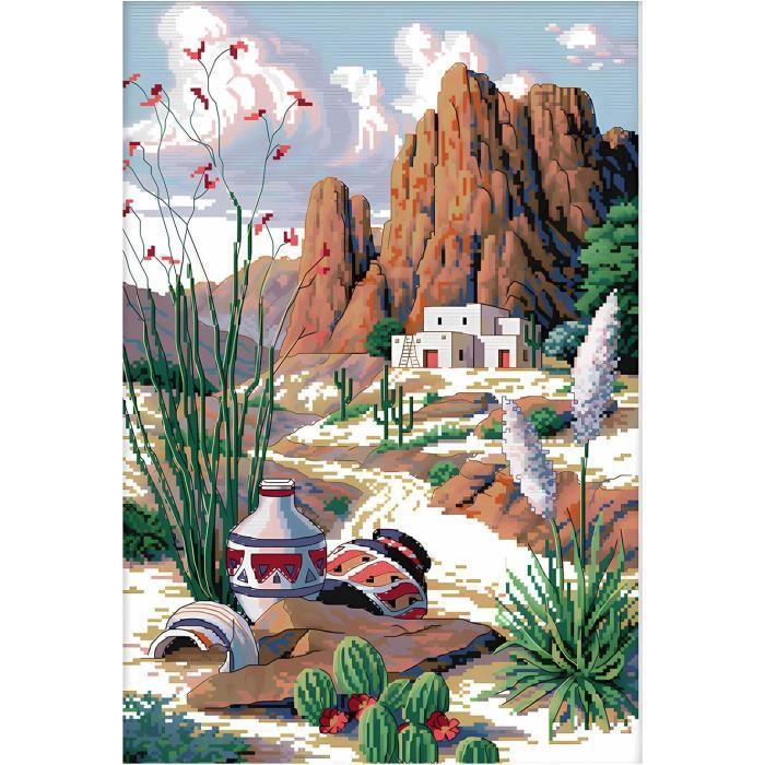 Broderie Point De Croix Kit Complet, Beau Lotus Dans L'Étang,F,50