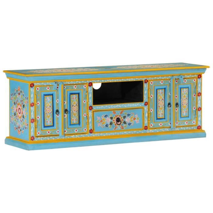 Meuble TV - GKK - bois massif de manguier bleu 110x30x40 cm - Style Contemporain