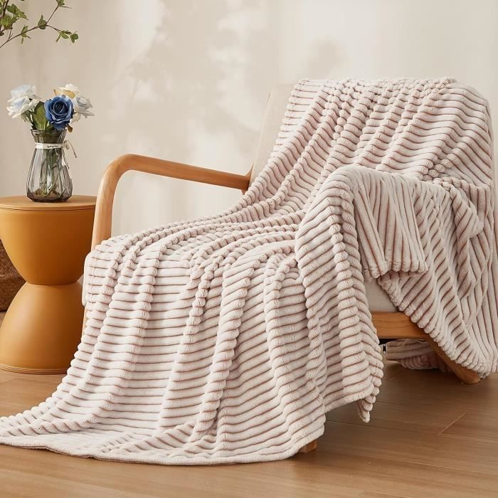 Grande Couverture Plaid En Mélange De Laine 200x220 Cm – Blanc Crème, Chaud Et Élégant