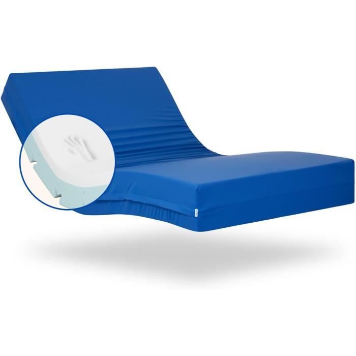 Matelas gériatrique Geriafy - 3 cm Mousse viscoélastique - Housse sanitaire 90x200 Bleu