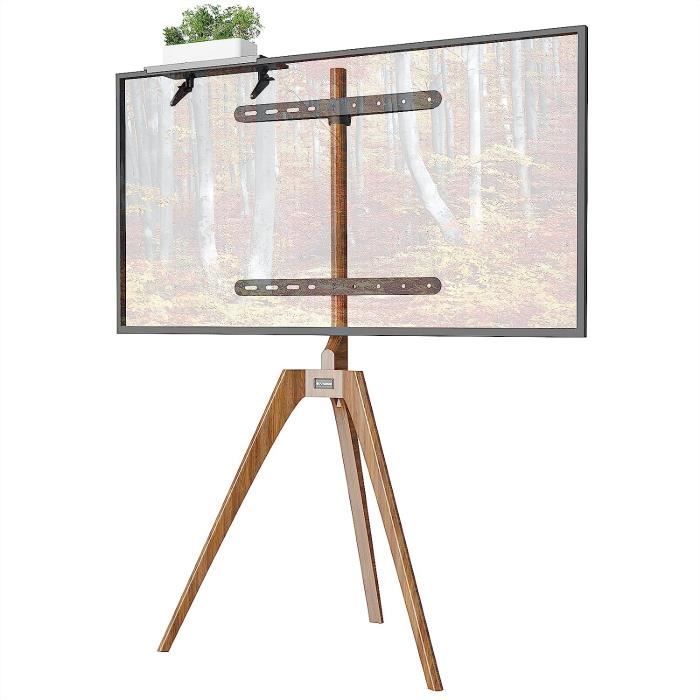 Trépied TV Bois ONKRON Pour 32-65 Pouces - Support Réglable 700-1200mm Pivotant 360°
