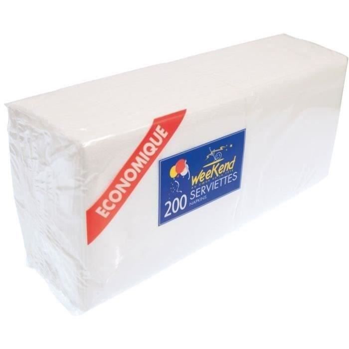 Serviette papier - 30 x 30 cm - Blanc - Lot de 200