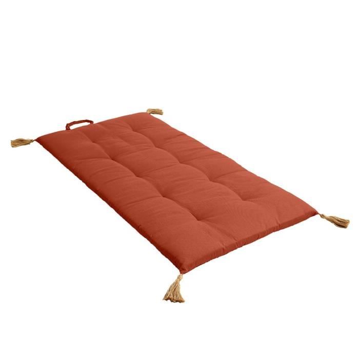 matelas futon pompon jute 60x120 cm terre cuite coton 60 x 120 rouge