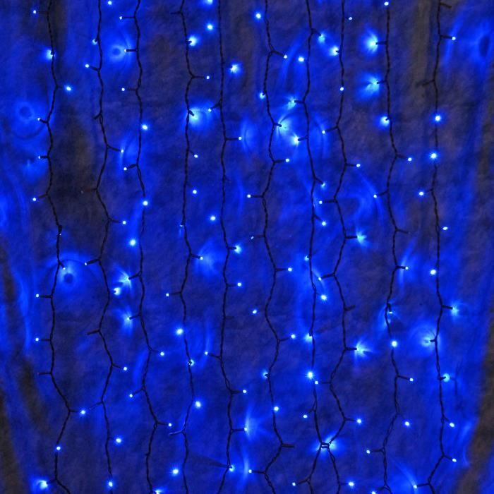 rideau guirlande lumineuse extérieur 200 led animées bleues
