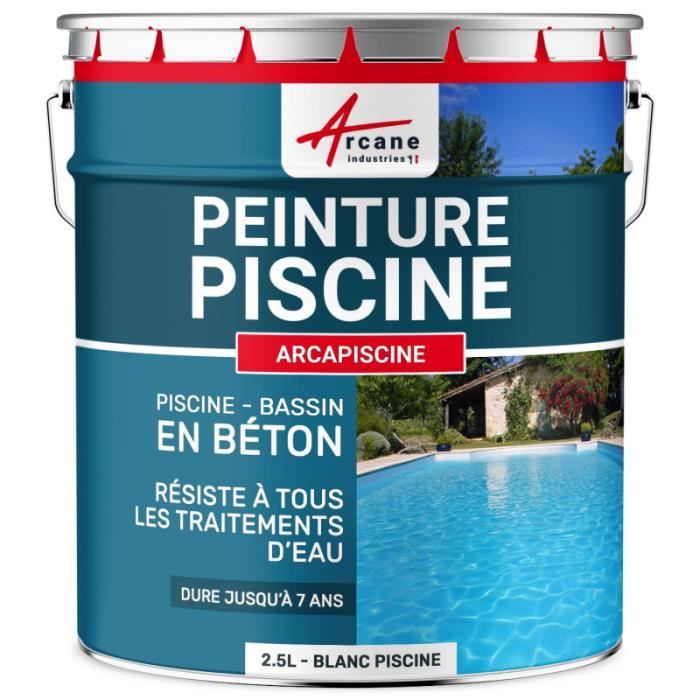 Peinture Piscine Bassin Béton ARCAPISCINE Ciment Décoration Imperméable Bleu Blanc Gris Grise Jaune Sable Noir Vert Blanc - 2.5 L
