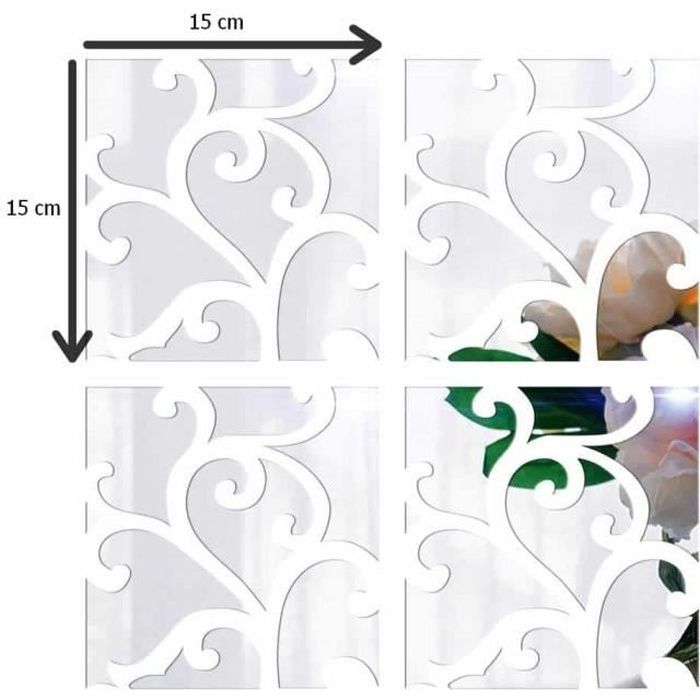 1 x Stickers Effet Miroir Décoration Murale Autocollant Carré Adhésif Argenté