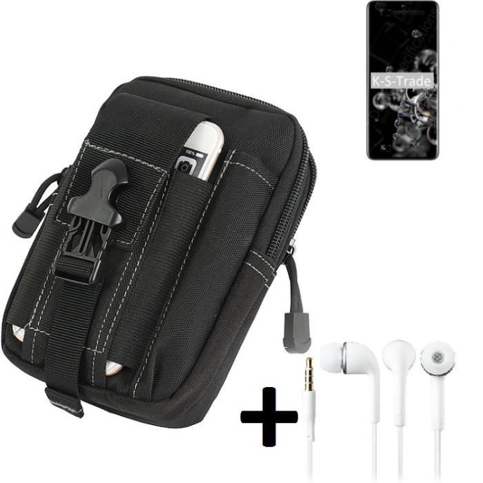 Grand Pochette ceinture, ?�tui pour Samsung Galaxy S20 Ultra 5G Exynos, noir avec ?�couteurs K-S 