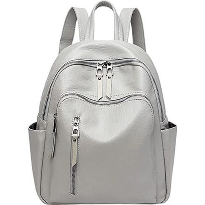 Sac à dos femme tendance sacs à main en cuir souple mode tout-match simple style collège sac de voyage de loisirs, gris