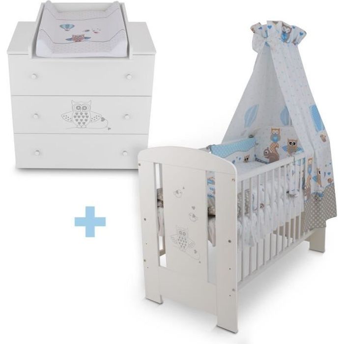 Berceau Bebe Lit Bebe Cododo 1 X 60 Cm Hibou Bleu Set De Lit Commode A Langer Bebe 3 Tiroirs Materiel De Haute Qualite Cdiscount Puericulture Eveil Bebe