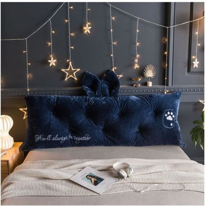 Coussin De Chevet de Dossier de lecture en velours Tatami avec Empreinte de Patte de Chat, Coussin Tête de lit Bleu 120*60*18cm