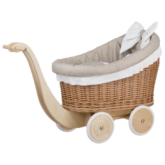 Landau-Poussette pour poupée en osier naturel,poignée et roues en bois avec  tissu beige et blanc - Cdiscount Jeux - Jouets