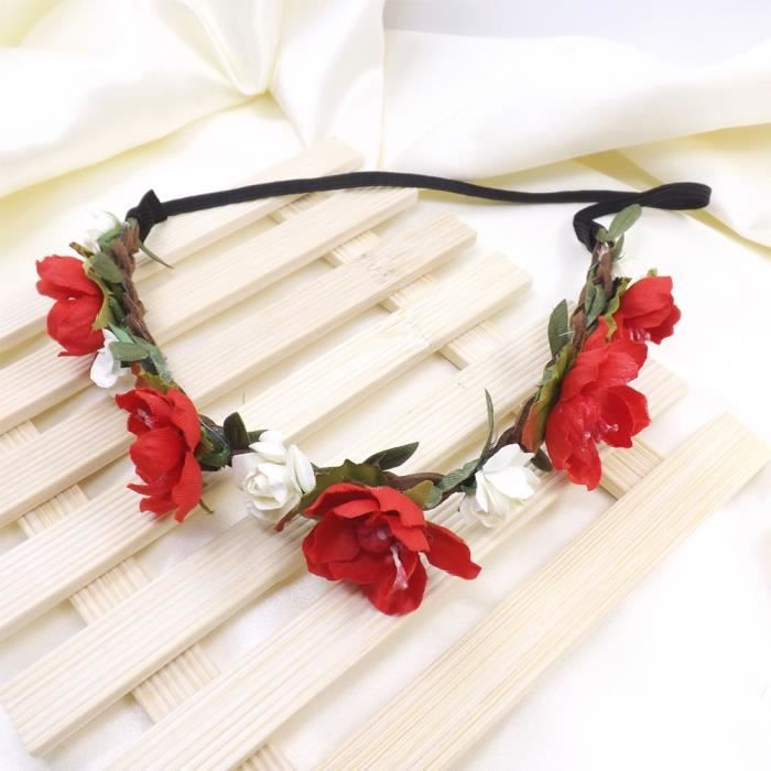 Boheme Rouge Fleur Bandeau Bebe Enfants Floral Couronne Bandeau Mariage Filles Chapellerie Cdiscount Au Quotidien