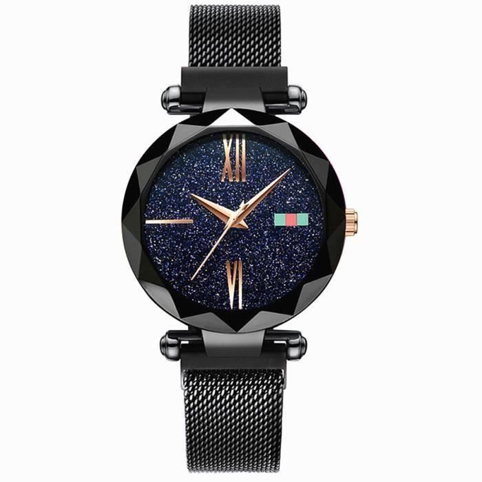 Montre femme noir de marque 2019 bracelet quartz tanche montres