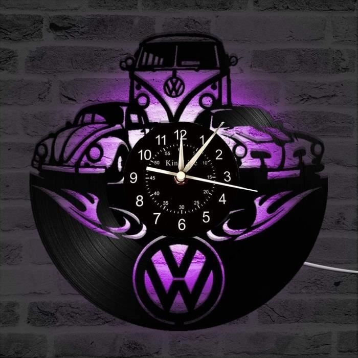 Volkswagen Logo décoration Murale Grande Horloge Les lumières LED colorées Cadeau Horloge Murale à la Main,A,with Light Smotly Horloge Murale en Vinyle