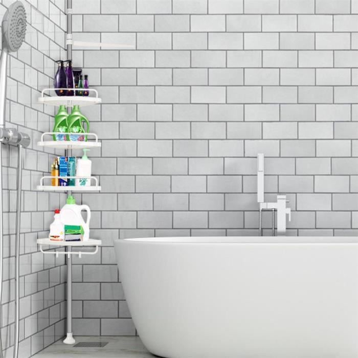Zuorior 85-305 cm Étagère de Douche pour Salle de Bain avec Tubes Télescopiques et 4 Tablettes - Blanc