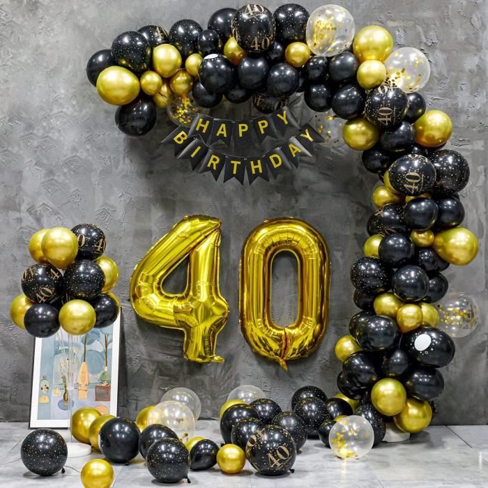 Ballon Pour 40 Ans Fille 15 Ballons 40e Anniversaire Or & Noir - Déco Fête Homme, Latex Helium Ballons Latex